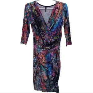 Elana Kattan stretch abstract floral faux wrap dress,size Small USA Artsy